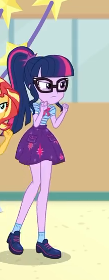Size: 216x551 | Tagged: safe, derpibooru import, screencap, sci-twi, sunset shimmer, twilight sparkle, equestria girls, equestria girls series, rollercoaster of friendship, clothes, cropped, female, geode of telekinesis, glasses, legs, magical geodes, offscreen character, ponytail, shoes, skirt, socks, solo focus