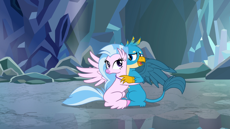 Size: 1920x1080 | Tagged: safe, derpibooru import, screencap, gallus, silverstream, classical hippogriff, gryphon, hippogriff, what lies beneath, cute, diastreamies, duo, female, gallabetes, hug, male, shipping fuel, smiling