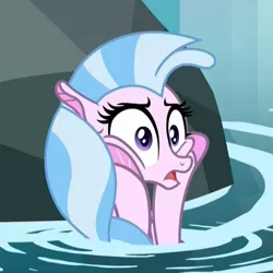 Size: 780x780 | Tagged: cropped, derpibooru import, edit, edited screencap, female, hooves on cheeks, nightmare cave, panic, panic attack, panicking, reaction image, rock, safe, scared, screencap, seapony (g4), silverstream, water, what lies beneath, wide eyes