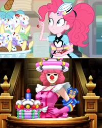 Size: 1018x1273 | Tagged: safe, derpibooru import, pinkie pie, equestria girls, ace attorney, ace attorney: spirit of justice, clown, clown nose, comparison, geiru toneido, red nose