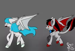 Size: 1024x699 | Tagged: safe, artist:klarachaos, derpibooru import, oc, oc:black heart, oc:power note, bat pony, angry, donut, food, lorris