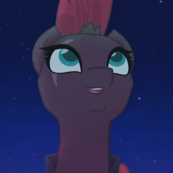 Size: 600x600 | Tagged: safe, derpibooru import, screencap, fizzlepop berrytwist, tempest shadow, pony, unicorn, my little pony: the movie, animated, armor, beautiful, broken horn, cracked horn, cropped, cute, daaaaaaaaaaaw, eye scar, female, gif, happy, happy ending, horn, mare, mohawk, pretty, scar, smiling, solo, tempestbetes, when she smiles