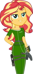 Size: 587x1311 | Tagged: safe, artist:diegator007, derpibooru import, edit, vector edit, sunset shimmer, equestria girls, bracelet, clothes, commodore 64, curvy, gun, headphones, iq, jewelry, lidded eyes, rainbow six siege, simple background, solo, transparent background, vector, weapon, wristband