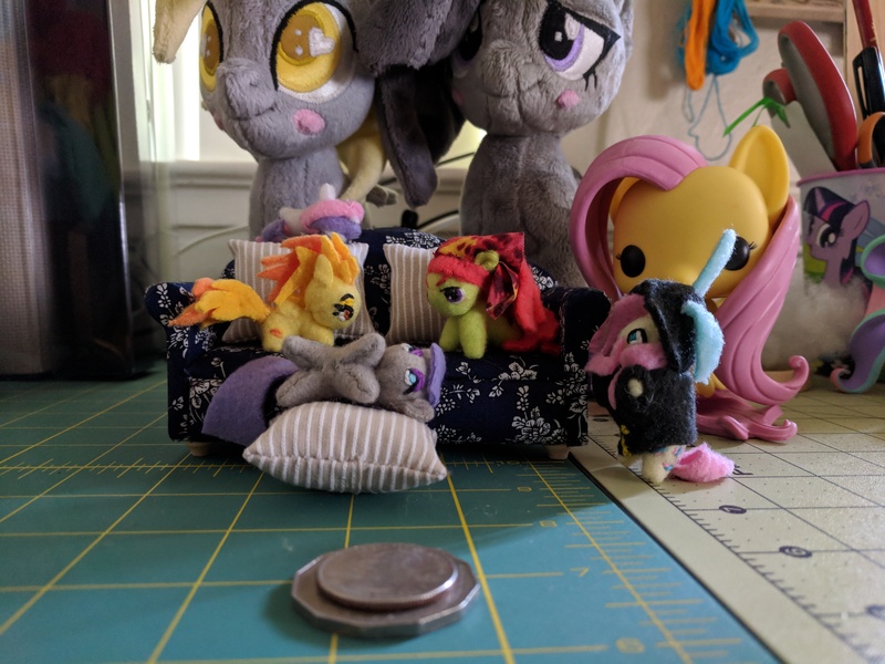 Size: 4048x3036 | Tagged: artist:fireflytwinkletoes, artist:tinyequine, derpibooru import, derpy hooves, fluttershy, irl, marble pie, maud pie, photo, safe, sarubobo, spitfire, sweetie belle, tree hugger