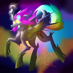Size: 5800x5800 | Tagged: safe, artist:florarena-kitasatina/dragonborne fox, derpibooru import, ponified, alicorn, pony, absurd resolution, bushy tail, cel shading, colored wings, crooked horn, crossover, dat tail tho, emblem heartless, glowing eyes, glowing eyes of doom, gradient background, gradient mouth, hat, heartless, horn, kingdom hearts, redraw, shading, signature, simple background, trippy, wat, watermark, wings
