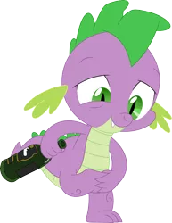 Size: 2749x3555 | Tagged: alcohol, artist:porygon2z, bottle, derpibooru import, dragon, drunk, drunker spike, fangs, looking down, male, safe, simple background, solo, spike, transparent background, vector