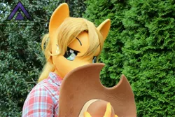 Size: 5184x3456 | Tagged: applejack, artist:chainerprime, bush, clothes, cosplay, costume, derpibooru import, hat, human, irl, irl human, kigurumi, male, outdoors, photo, safe, solo, trap