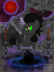 Size: 1056x1408 | Tagged: suggestive, artist:darkknighthoof, derpibooru import, king sombra, pony, unicorn, annoyed, arm behind back, blood moon, bondage, commission, cult, feather, featureless crotch, fetish, glowing horn, hoof fetish, horn, imminent tickles, king sombra is not amused, male, malesub, moon, offscreen character, ritual, solo, solo male, spreader bar, stallion, submissive, this will end in tickles, tickle torture, tickling, underhoof, unshorn fetlocks