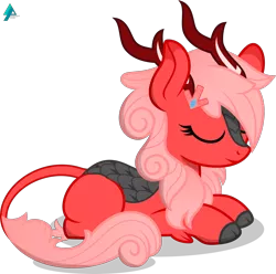 Size: 1850x1832 | Tagged: safe, artist:arifproject, derpibooru import, oc, oc:downvote, ponified, pony, derpibooru, sounds of silence, cute, derpibooru ponified, eyes closed, image, kirinified, meta, png, prone, simple background, smiling, solo, species swap, transparent background, vector