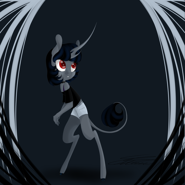 Size: 4000x4000 | Tagged: safe, artist:crystal-heart-with-isaak-astor, artist:crystalcontemplator, derpibooru import, oc, oc:mary sweetheart, anthro, unicorn, anthro oc, clothes, female, horn, long horn, mare, mary sweetheart, red eyes, short hair, shorts, signature, solo, teenager