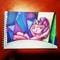 Size: 2420x2420 | Tagged: safe, artist:cosmotic1214, derpibooru import, starlight glimmer, pony, unicorn, the cutie re-mark, the mane attraction, castle, character proxy, comic, marker, s5 starlight, scene interpretation, smug, smuglight glimmer, welcome home twilight