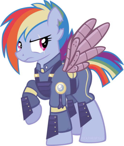 Size: 825x968 | Tagged: safe, derpibooru import, rainbow dash, pegasus, pony, the cutie re-mark, alternate hairstyle, alternate timeline, amputee, apocalypse dash, artificial wings, augmented, badass, clothes, crystal war timeline, eye scar, prosthetic limb, prosthetic wing, prosthetics, raised hoof, scar, simple background, torn ear, transparent background, uniform, vector, war, wings