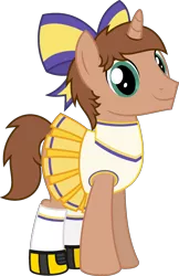 Size: 1516x2337 | Tagged: safe, artist:peternators, derpibooru import, oc, oc:heroic armour, unofficial characters only, pony, unicorn, bow, cheerleader, cheerleader outfit, clothes, crossdressing, cute, male, pleated skirt, shoes, simple background, skirt, smiling, socks, solo, stallion, transparent background