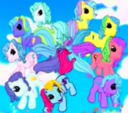 Size: 892x786 | Tagged: safe, derpibooru import, cloud climber, coconut grove, island delight, thistle whistle, pegasus, pony, friends are never far away, g3, ice cream lover pegasus, knotted tails, lyra shine, open mouth, pegasus promise, shy ponies