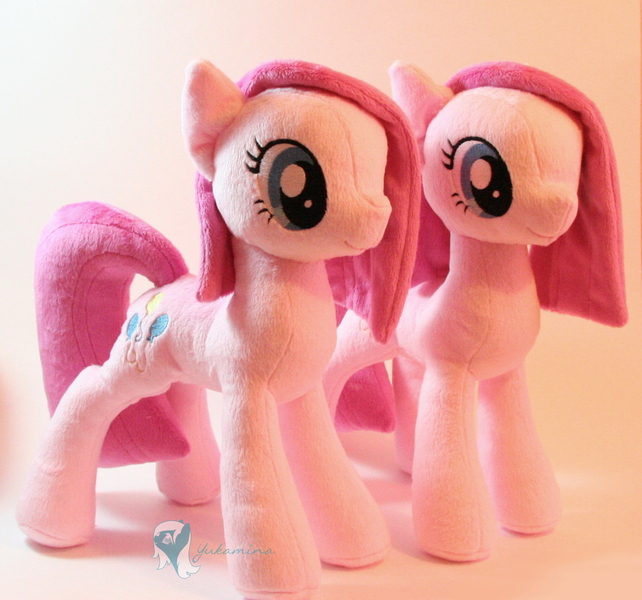 Size: 1461x1365 | Tagged: safe, artist:yukamina-plushies, derpibooru import, pinkie pie, earth pony, pony, cute, cuteamena, duo, female, irl, mare, photo, pinkamena diane pie, plushie, self ponidox