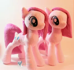 Size: 1461x1365 | Tagged: safe, artist:yukamina-plushies, derpibooru import, pinkie pie, earth pony, pony, cute, cuteamena, duo, female, irl, mare, photo, pinkamena diane pie, plushie, self ponidox