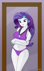 Size: 1793x2847 | Tagged: suggestive, artist:chuyryu, derpibooru import, rarity, equestria girls, equestria girls series, forgotten friendship, belly button, bikini, bikini babe, bra, breasts, busty rarity, clothes, female, mirror, nail polish, panties, raripanty, solo, stupid sexy rarity, swimsuit, underwear