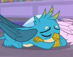 Size: 251x197 | Tagged: safe, derpibooru import, screencap, gallus, silverstream, gryphon, hippogriff, what lies beneath, cropped, cute, eyes closed, gallabetes, male, paws, sleeping, solo focus, wings
