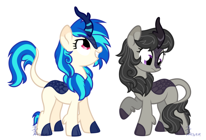 Size: 2500x1700 | Tagged: safe, artist:yaaaco, derpibooru import, octavia melody, vinyl scratch, kirin, sounds of silence, cute, female, grin, kirinified, simple background, smiling, species swap, tavibetes, transparent background, vinylbetes, weapons-grade cute