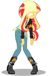 Size: 3000x4530 | Tagged: safe, artist:remcmaximus, derpibooru import, sunset shimmer, equestria girls, abuse, atomic wedgie, clothes, female, gritted teeth, humiliation, mugen, panties, shimmerbuse, simple background, solo, sunset shimmer day, transparent background, underwear, wedgie, yellow underwear