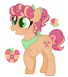 Size: 600x679 | Tagged: safe, artist:bubaiuv, deleted from derpibooru, derpibooru import, oc, oc:sweet apple pie, earth pony, pony, base used, bow, color palette, colored pupils, female, filly, freckles, hair bow, lightly watermarked, neckerchief, offspring, parent:big macintosh, parent:cheerilee, parent:sugar belle, parents:cheerimac, raised hoof, reference sheet, simple background, solo, transparent background, watermark