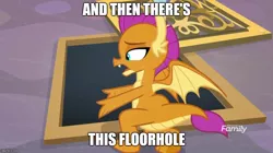 Size: 888x499 | Tagged: caption, claws, derpibooru import, discovery family logo, dragon, dragoness, dragon wings, edit, edited screencap, exploitable meme, fangs, female, horns, image macro, meme, open mouth, safe, screencap, smolder, solo, spread wings, text, what lies beneath, wings