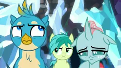 Size: 1920x1080 | Tagged: safe, derpibooru import, screencap, gallus, ocellus, sandbar, changedling, changeling, gryphon, pony, what lies beneath, crystal, female, male, teenager, trio