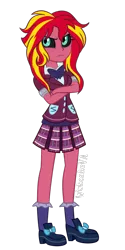 Size: 500x1000 | Tagged: safe, artist:wubcakeva, derpibooru import, sunset shimmer, equestria girls, casual, clothes, crossed arms, crystal prep academy uniform, female, pleated skirt, school uniform, shoes, simple background, skirt, socks, solo, sunset satan, transparent background