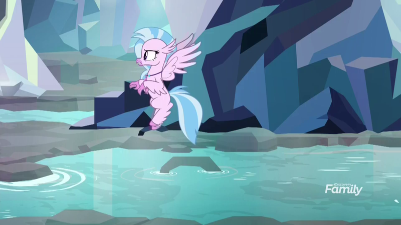 Size: 1920x1080 | Tagged: classical hippogriff, derpibooru import, female, flying, hippogriff, nightmare cave, safe, screencap, silverstream, solo, water, what lies beneath