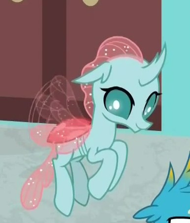 Size: 386x453 | Tagged: changedling, changeling, cropped, derpibooru import, female, flying, gallus, ocellus, offscreen character, safe, screencap, smiling, what lies beneath, wings