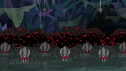 Size: 1280x720 | Tagged: cave, derpibooru import, glowing eyes, nightmare cave, nope, red eyes, red eyes take warning, safe, screencap, spider, spider web, swarm, what lies beneath