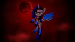 Size: 3840x2160 | Tagged: 3d, alicorn, alicorn oc, artist:nightblood, blood moon, derpibooru import, flying, forest, horn, moon, not luna, oc, oc:nightblood eclipse, safe, unofficial characters only, wings