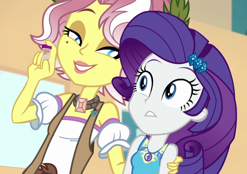 Size: 1534x1080 | Tagged: safe, derpibooru import, edit, edited screencap, screencap, rarity, vignette valencia, equestria girls, equestria girls series, rollercoaster of friendship, drugs, geode of shielding, magical geodes