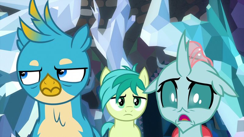 Size: 1280x720 | Tagged: derpibooru import, gallus, gallus is not amused, ocellus, safe, sandbar, screencap, unamused, what lies beneath