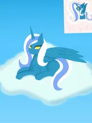 Size: 768x1024 | Tagged: safe, artist:greenfire-exe, derpibooru import, oc, oc:fleurbelle, alicorn, pony, alicorn oc, bow, cloud, hair bow, horn, on a cloud, prone, sitting, sitting on cloud, wings