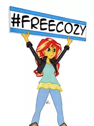 Size: 761x1024 | Tagged: safe, artist:manly man, derpibooru import, edit, cozy glow, sunset shimmer, equestria girls, school raze, cozy glow drama, drama, exploitable meme, female, hilarious in hindsight, how about no, implied cozy glow, meme, sign, simple background, solo, sunset's board, too dumb to live, white background