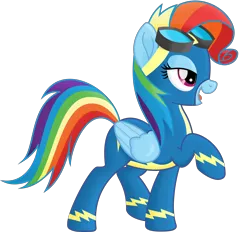 Size: 6252x5790 | Tagged: safe, artist:kopcap94, derpibooru import, rainbow dash, pegasus, pony, newbie dash, .svg available, absurd resolution, clothes, female, goggles, mane swap, movie accurate, open mouth, rainbow fash, rarity impression, simple background, transparent background, uniform, vector, wonderbolts uniform