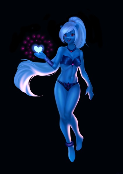 Size: 2480x3508 | Tagged: anthro, artist:alenaria, blue skin, derpibooru import, long hair, oc, safe, solo, source needed, white hair