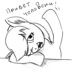 Size: 425x425 | Tagged: artist:fixablom, black and white, cyrillic, derpibooru import, grayscale, monochrome, oc, open mouth, russian, safe, simple background, solo, talking, teeth, text, unofficial characters only, white background