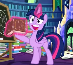 Size: 703x630 | Tagged: safe, derpibooru import, screencap, twilight sparkle, twilight sparkle (alicorn), alicorn, pony, best gift ever, book, chalkboard, cropped, cute, descriptive noise, faic, female, glowing horn, great moments in animation, horn, horse noises, magic, magic aura, mare, open mouth, smeel, telekinesis, that pony sure does love books, twiabetes, twilight sparkle is best facemaker, twilight's castle, twilynanas, wings