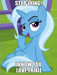 Size: 1000x1310 | Tagged: safe, derpibooru import, edit, edited screencap, screencap, trixie, pony, unicorn, road to friendship, caption, cropped, female, image macro, mare, meme, open mouth, solo, stupid sexy trixie, text, trixie yells at everything