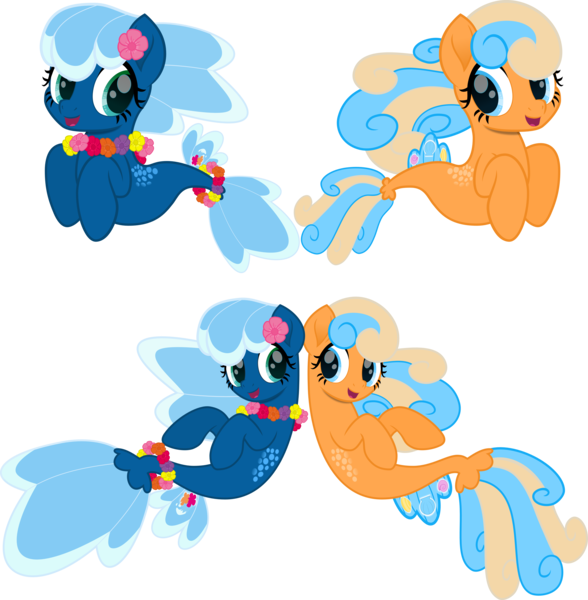 Size: 5000x5100 | Tagged: absurd resolution, artist:pilot231, dancing, derpibooru import, female, flower on ear, friends, lei, mare, movie accurate, oc, oc:sea foam ep, oc:shelly shores, safe, seapony (g4), simple background, swimming, transparent background, vector