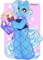 Size: 2844x4000 | Tagged: safe, artist:bunxl, derpibooru import, trixie, anthro, rabbit, unguligrade anthro, unicorn, animal, arm hooves, cape, clothes, cute, diatrixes, female, hat, leotard, mare, simple background, smiling, transparent background, trixie's cape, trixie's hat