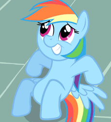 Size: 412x450 | Tagged: safe, derpibooru import, screencap, rainbow dash, pegasus, pony, the cutie mark chronicles, anatomically incorrect, animated, cropped, cute, dashabetes, female, incorrect leg anatomy, lying, mare, off model, rainbow dash is best facemaker, solo, spread wings, wings