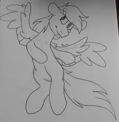 Size: 2710x2777 | Tagged: safe, artist:ponkus, derpibooru import, oc, pegasus, pony, cute, male, on back, sketch, solo, stallion, tongue out, traditional art, wip