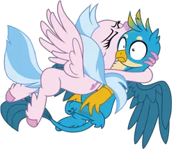 Size: 9158x7846 | Tagged: safe, artist:ejlightning007arts, derpibooru import, gallus, silverstream, classical hippogriff, gryphon, hippogriff, what lies beneath, absurd resolution, context is for the weak, cute, diastreamies, eyes closed, female, gallabetes, gallstream, glomp, hug, male, paw pads, paws, shipping, simple background, straight, tackle, transparent background, underpaw, vector, wings