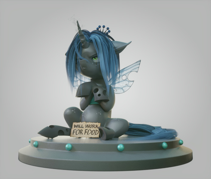 Size: 960x814 | Tagged: safe, artist:v747, derpibooru import, queen chrysalis, changeling, changeling queen, nymph, pony, 3d, angry, crossed arms, cute, cutealis, female, filly, filly queen chrysalis, foal, gradient background, grumpy, madorable, sitting, solo, text, will x for y, younger