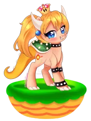 Size: 1024x1365 | Tagged: safe, artist:mimijuliane, derpibooru import, ponified, dracony, dragon, hybrid, pony, bowsette, dirt cube, female, new super mario bros. u deluxe, obtrusive watermark, simple background, solo, super crown, transparent background, watermark