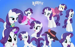Size: 5000x3090 | Tagged: safe, artist:pilot231, derpibooru import, rarity, pony, unicorn, beauty, canon, clothes, collection, crying, cute, dress, excited, female, gala dress, gradient background, happy, mare, ponytones outfit, raribetes, tears of joy