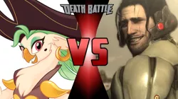 Size: 750x421 | Tagged: captain celaeno, crossover, death battle, derpibooru import, edit, editor:mega-poneo, exploitable meme, grin, human, jetstream sam, meme, metal gear, metal gear rising, my little pony: the movie, safe, shit eating grin, smiling